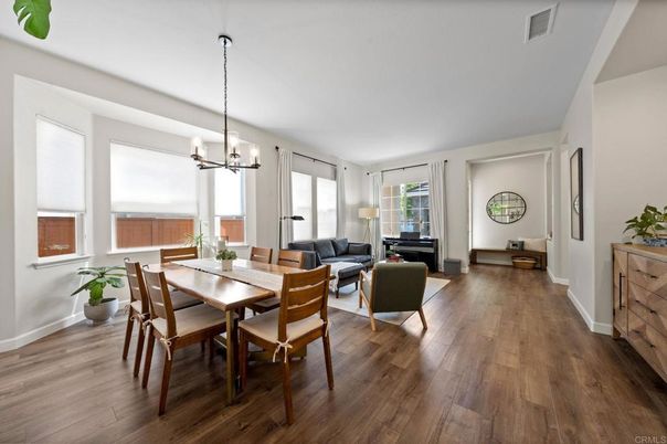 Dining room, Interior, Living room, Pendant Lights, Piano, Wood Texture Flooring