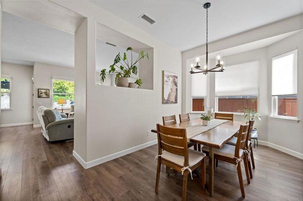 Dining room, Interior, Pendant Lights, Wood Texture Flooring