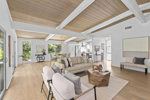 Dining room, Interior, Kitchen, Living room, Pendant Lights, Wooden Ceilings, Wood Texture Flooring