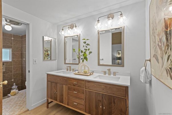 Bathroom, Dual Sink Vanities, Interior, Wood Texture Flooring