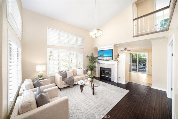 Fireplace, Interior, Living room, Pendant Lights, Wood Texture Flooring