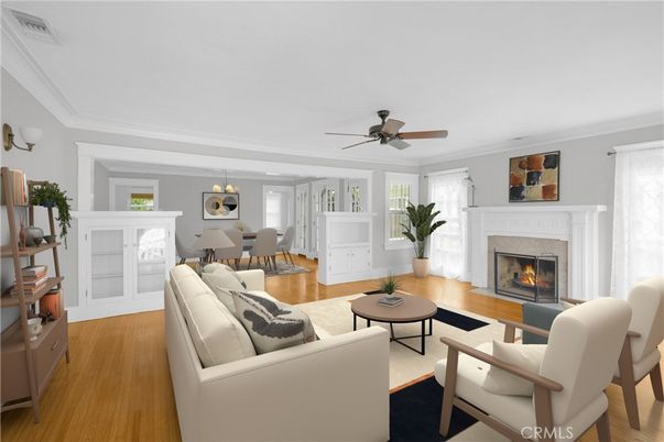 Chandelier, Dining room, Fireplace, Interior, Living room, Wood Texture Flooring