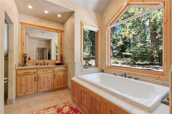 Bathroom, Dual Sink Vanities, Interior, Recessed Lighting, Tile Countertops