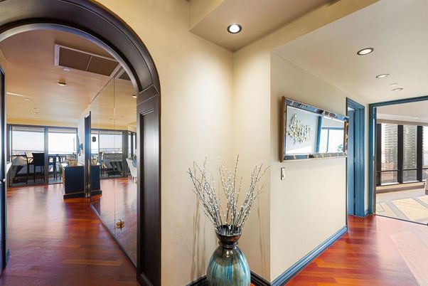 Dining room, Interior, Recessed Lighting, Wood Texture Flooring