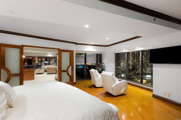 Bedroom, Interior, Recessed Lighting, Wood Texture Flooring