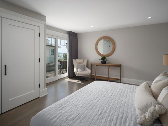 Bedroom, Interior, Recessed Lighting, Wood Texture Flooring