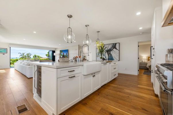 Interior, Kitchen, Living room, Pendant Lights, Recessed Lighting, Wood Texture Flooring