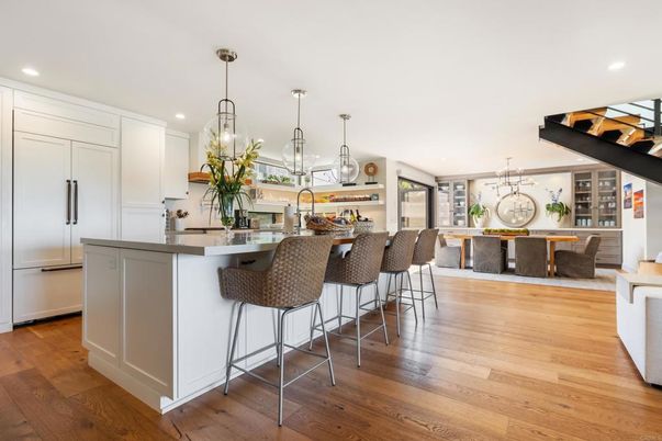 Interior, Kitchen, Pendant Lights, Recessed Lighting, Wood Texture Flooring