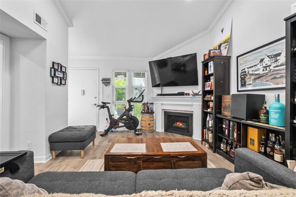 Fireplace, Fitness Equipment, Interior, Living room, Wood Texture Flooring