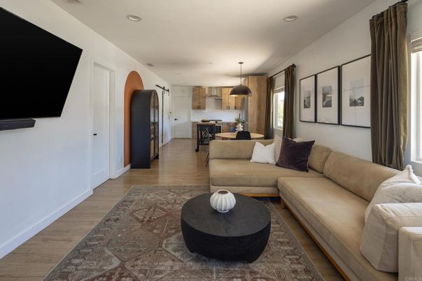 Dining room, Interior, Kitchen, Living room, Pendant Lights, Recessed Lighting, Wood Texture Flooring