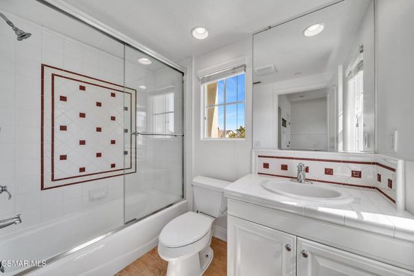 Bathroom, Glass Shower, Interior, Recessed Lighting, Tile Countertops