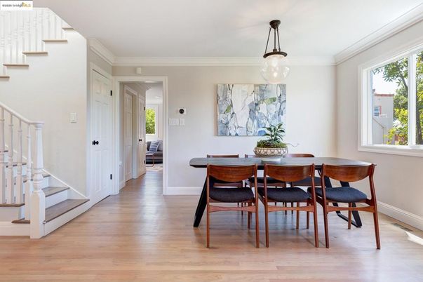 Dining room, Interior, Pendant Lights, Wood Texture Flooring