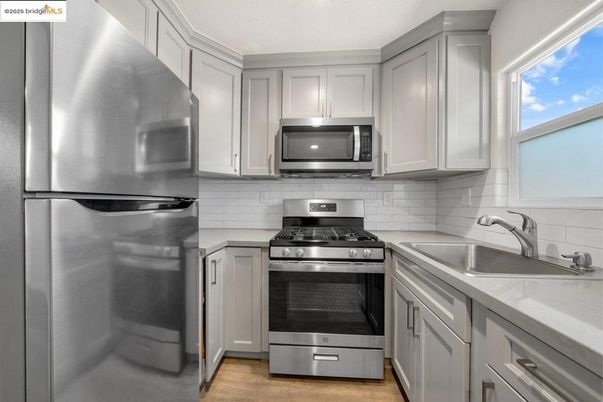 Interior, Kitchen, Stainless Steel Appliances, Wood Texture Flooring