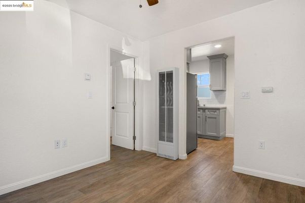 Empty room, Interior, Kitchen, Recessed Lighting, Wood Texture Flooring