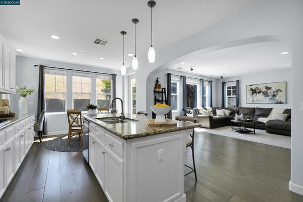 Dining room, Interior, Kitchen, Living room, Pendant Lights, Recessed Lighting, Wood Texture Flooring