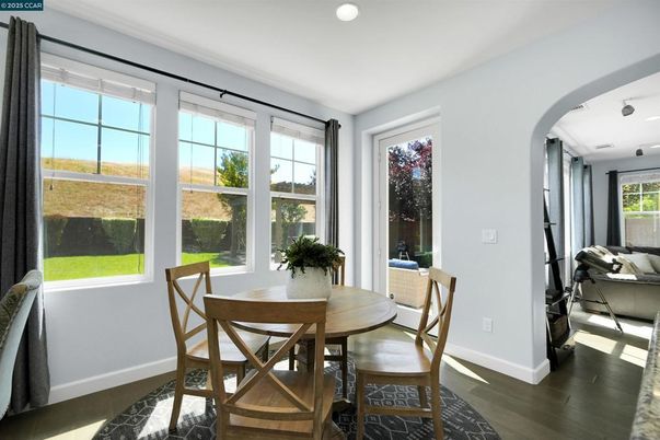 Dining room, Interior, Recessed Lighting, Wood Texture Flooring