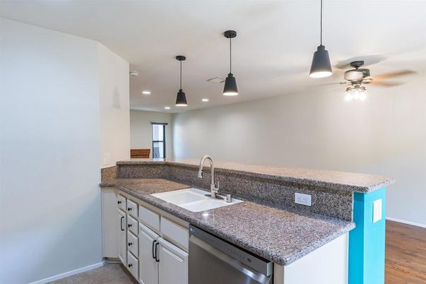 Interior, Kitchen, Pendant Lights, Recessed Lighting, Wood Texture Flooring