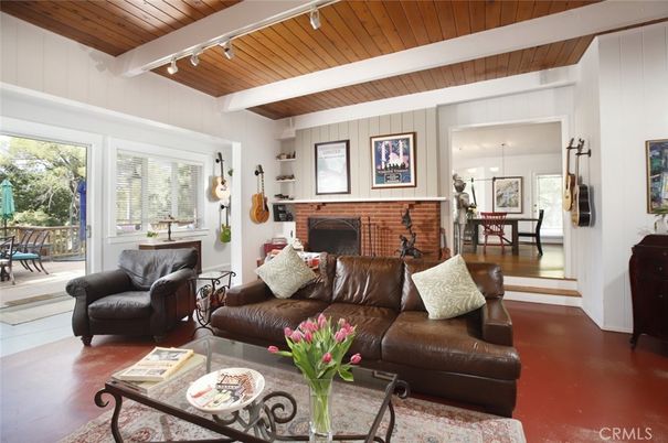 Dining room, Fireplace, Interior, Living room, Pendant Lights, Wooden Beams, Wooden Ceilings, Wood Texture Flooring