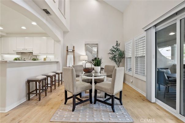 Dining room, Interior, Kitchen, Recessed Lighting, Wood Texture Flooring