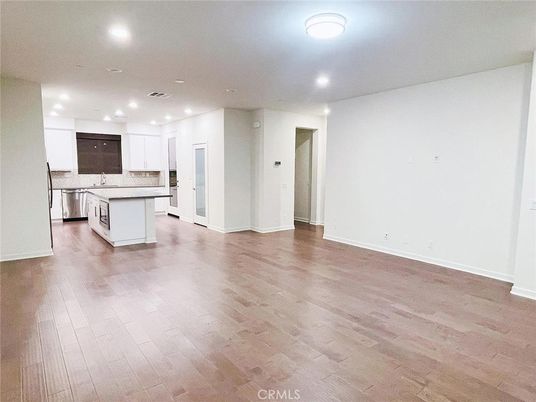 Empty room, Interior, Kitchen, Recessed Lighting, Wood Texture Flooring