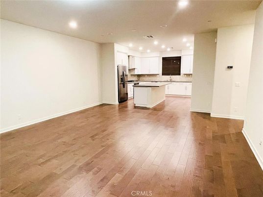 Empty room, Interior, Kitchen, Recessed Lighting, Wood Texture Flooring