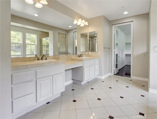 Bathroom, Dual Sink Vanities, Interior, Recessed Lighting, Tile Countertops