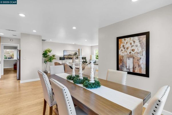 Dining room, Interior, Recessed Lighting, Wood Texture Flooring