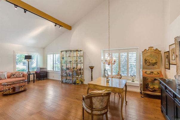 Chandelier, Dining room, Interior, Wooden Beams, Wood Texture Flooring