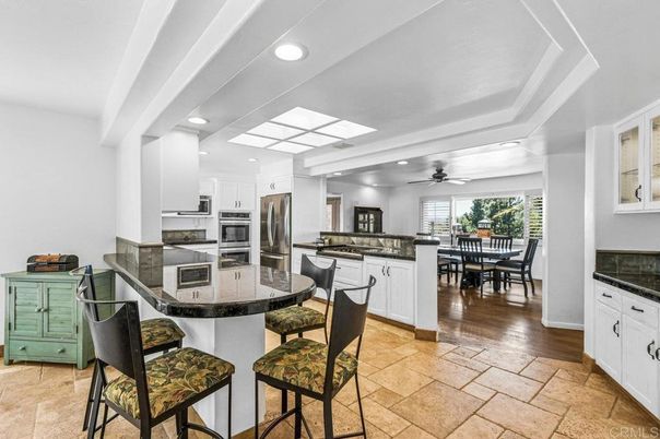 Dining room, Interior, Kitchen, Recessed Lighting, Stainless Steel Appliances, Wood Texture Flooring