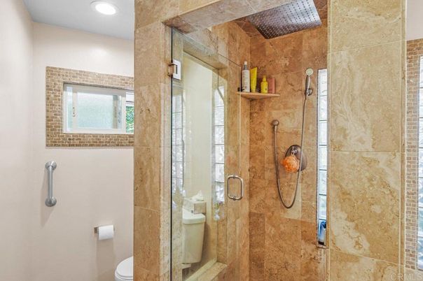 Bathroom, Glass Shower, Interior, Recessed Lighting