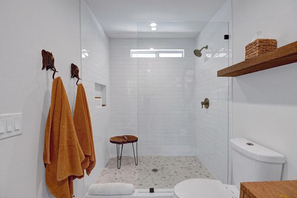 Bathroom, Glass Shower, Interior, Recessed Lighting