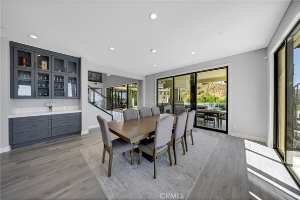 Dining room, Interior, Recessed Lighting, Wood Texture Flooring