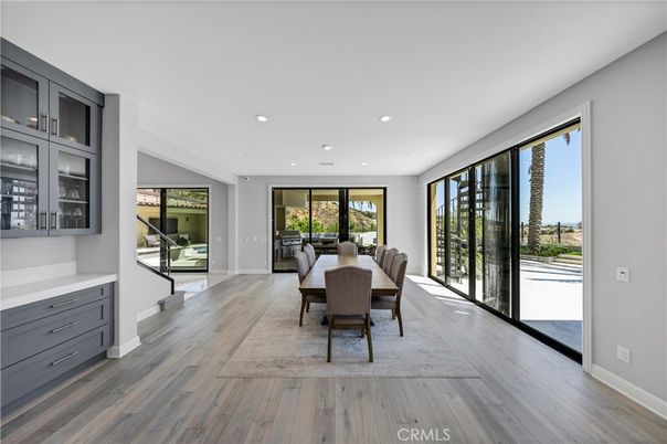 Dining room, Interior, Recessed Lighting, Wood Texture Flooring