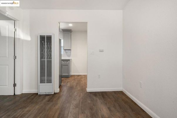 Empty room, Interior, Kitchen, Recessed Lighting, Wood Texture Flooring