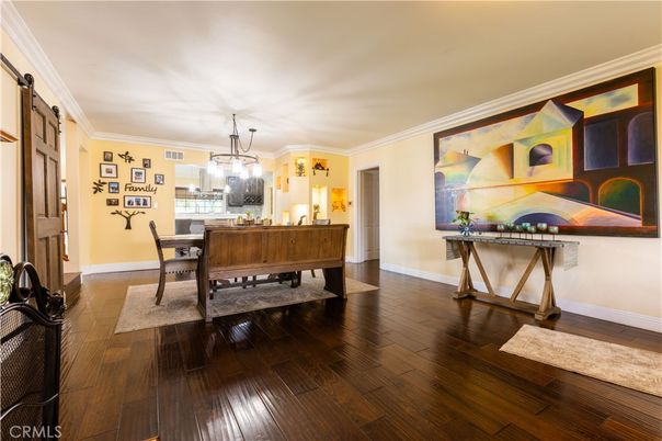Dining room, Interior, Pendant Lights, Wood Texture Flooring