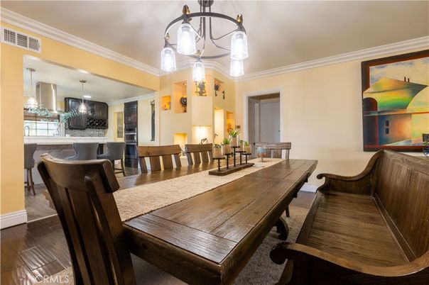 Dining room, Interior, Kitchen, Pendant Lights, Wood Texture Flooring