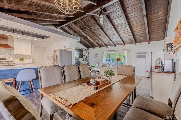 Dining room, Interior, Kitchen, Recessed Lighting, Wooden Beams, Wooden Ceilings, Wood Texture Flooring