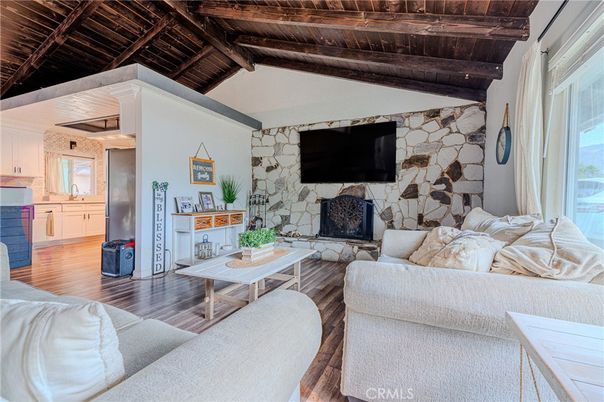 Fireplace, Interior, Living room, Stone Walls, Wooden Beams, Wooden Ceilings, Wood Texture Flooring
