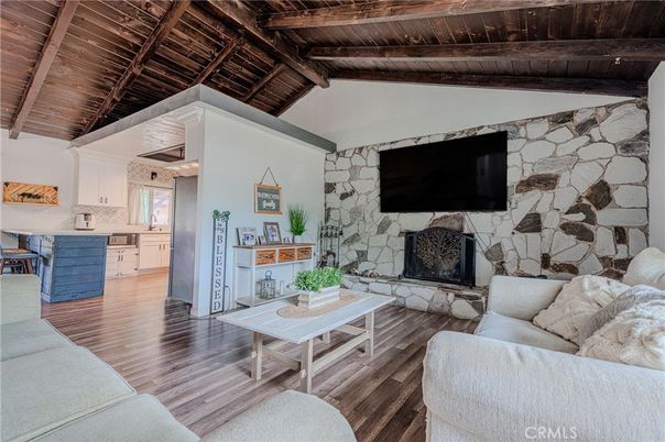 Fireplace, Interior, Kitchen, Living room, Stone Walls, Wooden Beams, Wooden Ceilings, Wood Texture Flooring