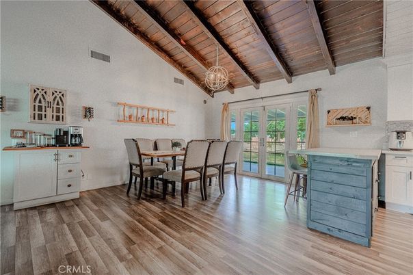 Chandelier, Dining room, Interior, Wooden Beams, Wooden Ceilings, Wood Texture Flooring
