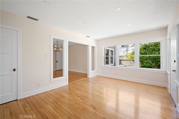 Chandelier, Empty room, Interior, Recessed Lighting, Wood Texture Flooring