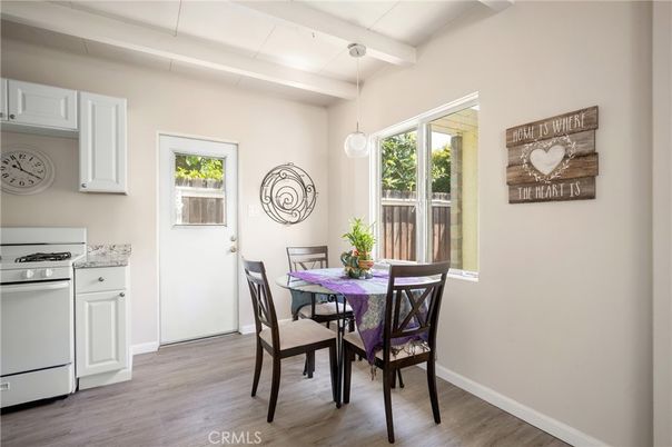 Dining room, Interior, Pendant Lights, Wood Texture Flooring