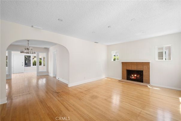 Chandelier, Empty room, Fireplace, Interior, Wood Texture Flooring