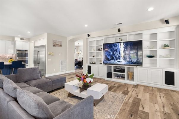 Interior, Kitchen, Living room, Recessed Lighting, Stainless Steel Appliances, Wood Texture Flooring