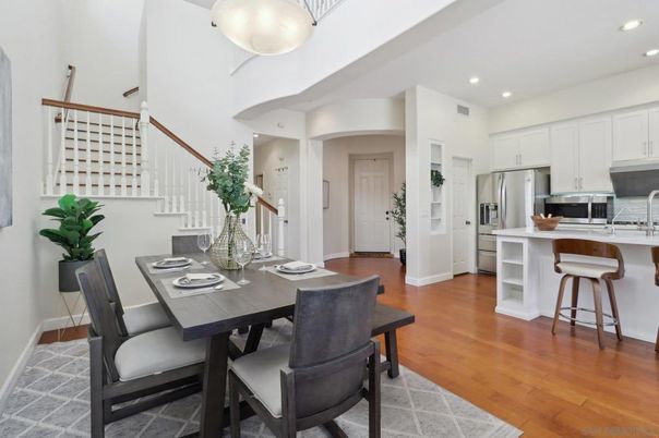 Dining room, Interior, Kitchen, Recessed Lighting, Stainless Steel Appliances, Wood Texture Flooring