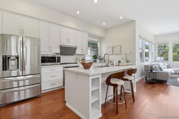 Interior, Kitchen, Living room, Recessed Lighting, Stainless Steel Appliances, Wood Texture Flooring
