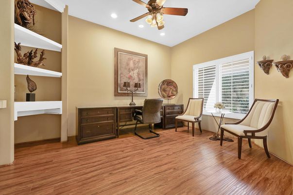 Home Office, Interior, Recessed Lighting, Wood Texture Flooring