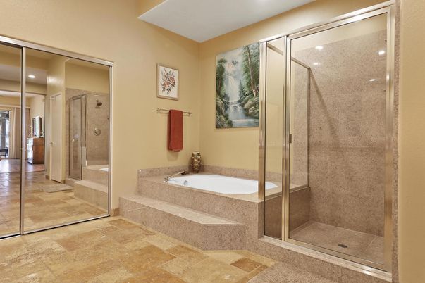 Bathroom, Glass Shower, Interior, Recessed Lighting
