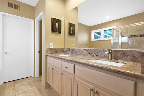 Bathroom, Dual Sink Vanities, Glass Shower, Interior, Recessed Lighting