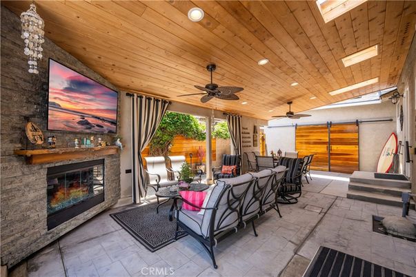 Exterior, Fireplace, Recessed Lighting, Wooden Ceilings